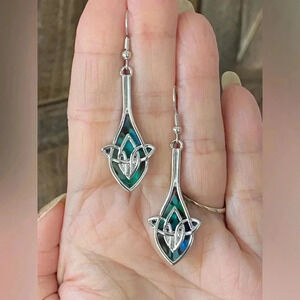 Beautiful Abalone Silver Tone Celtic Knot Drop Earrings B